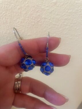 Source Unknown Royal Blue Crystal Ball Drop Earrings